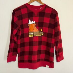 L.L. Bean  Peanuts Snoopy Red Plaid Crewneck Sweatshirt Size Medium Kids